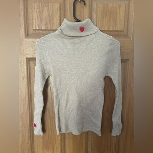 Beige Turtle Neck Heart Embroidery